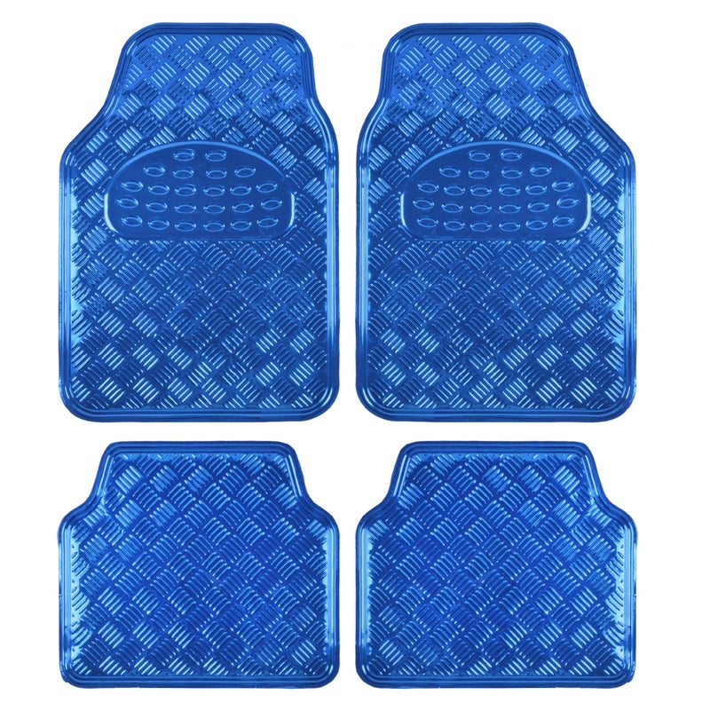 BDK Metallic Chrome Car Floor Mats AllWeather Universal Fit Automotive Floor Mats for Cars SUVs Floor Mats for Trucks Car Mats Full Set Front Rear NonSlip Backing Blue
