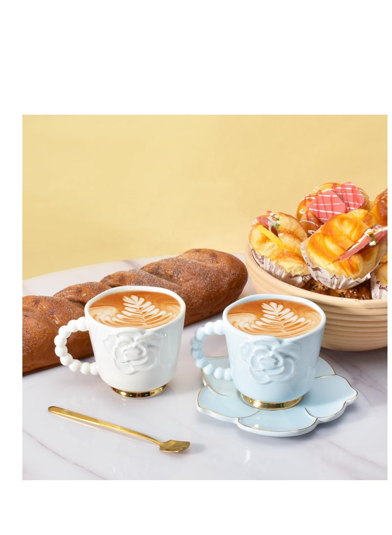 SYOSI Ceramic Coffee Mug with Saucer Set, Creative Cute Camellia Cup with Camellia Coaster for Office and Home, 8.5 oz/250 ml for Tea Latte Milk (White) - Image 4