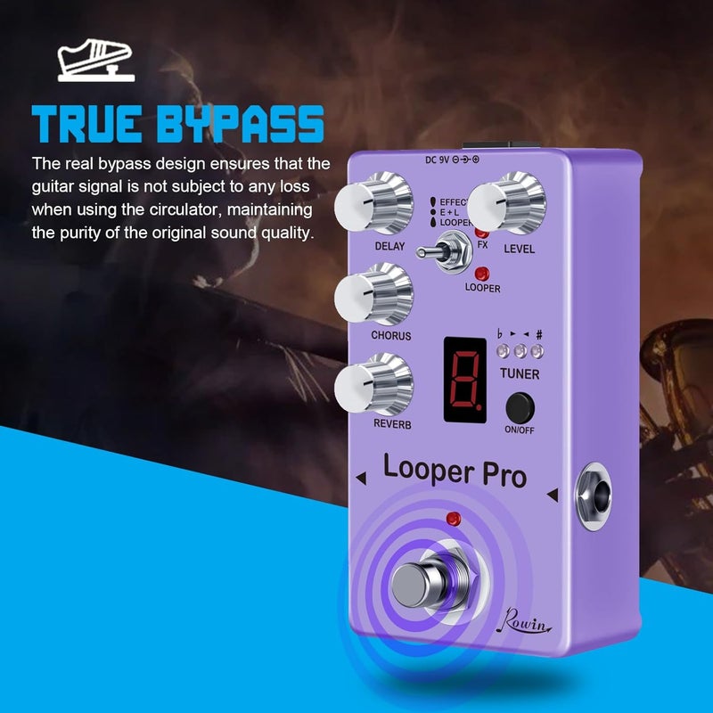 Rowin RE-05 Looper Pro Guitar Multi-Effect Pedals With Looper Delay Chorus Reverb And Tuner On one Pedal True Bypass - Image 4