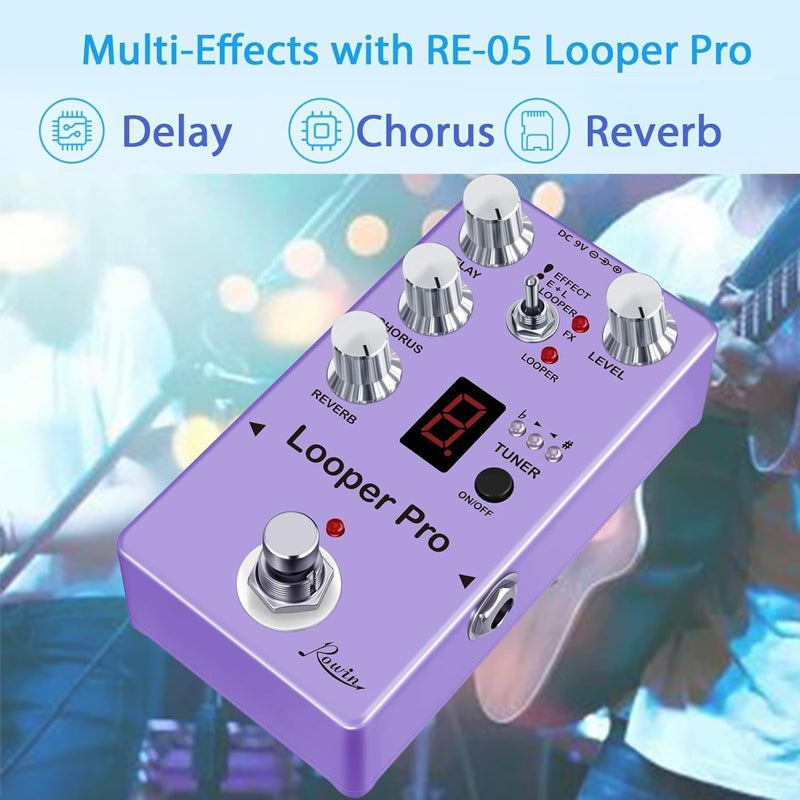 Rowin RE-05 Looper Pro Guitar Multi-Effect Pedals With Looper Delay Chorus Reverb And Tuner On one Pedal True Bypass - Image 2