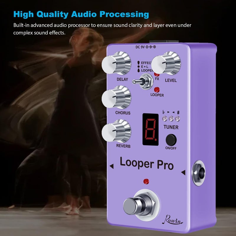 Rowin RE-05 Looper Pro Guitar Multi-Effect Pedals With Looper Delay Chorus Reverb And Tuner On one Pedal True Bypass - Image 3