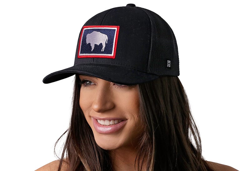 HAKA Wyoming Hat – Wyoming Flag Trucker Hat WY Baseball Cap Snapback Golf Hat (Black) - Image 4