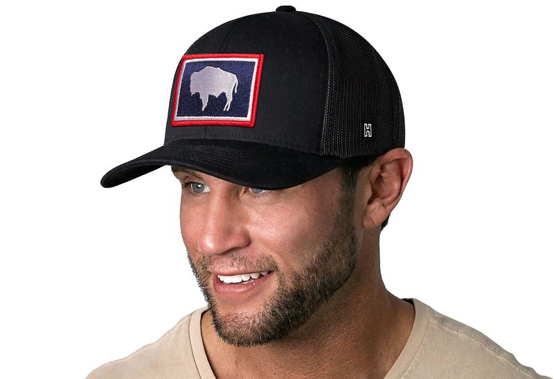HAKA Wyoming Hat – Wyoming Flag Trucker Hat WY Baseball Cap Snapback Golf Hat (Black) - Image 3
