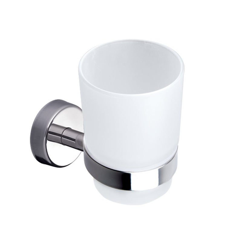 Kapitan Wall Mounted Toothbrush Holder Frosted Glass Tumbler Stainless Steel 1810 3M Self Adhesive OR Screws Mounting Polished Finish Made in EU 20 Years Warranty