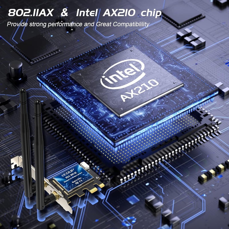 EDUP PCIe WiFi 6E Card Bluetooth 5.2 AX 5400 Mbps AX210 Tri-Band 6Ghz/5.8GHz/2.4GHz PCI-E Wireless WiFi Network Adapter Card for Desktop PC Windows10/11 64-bit - Image 4