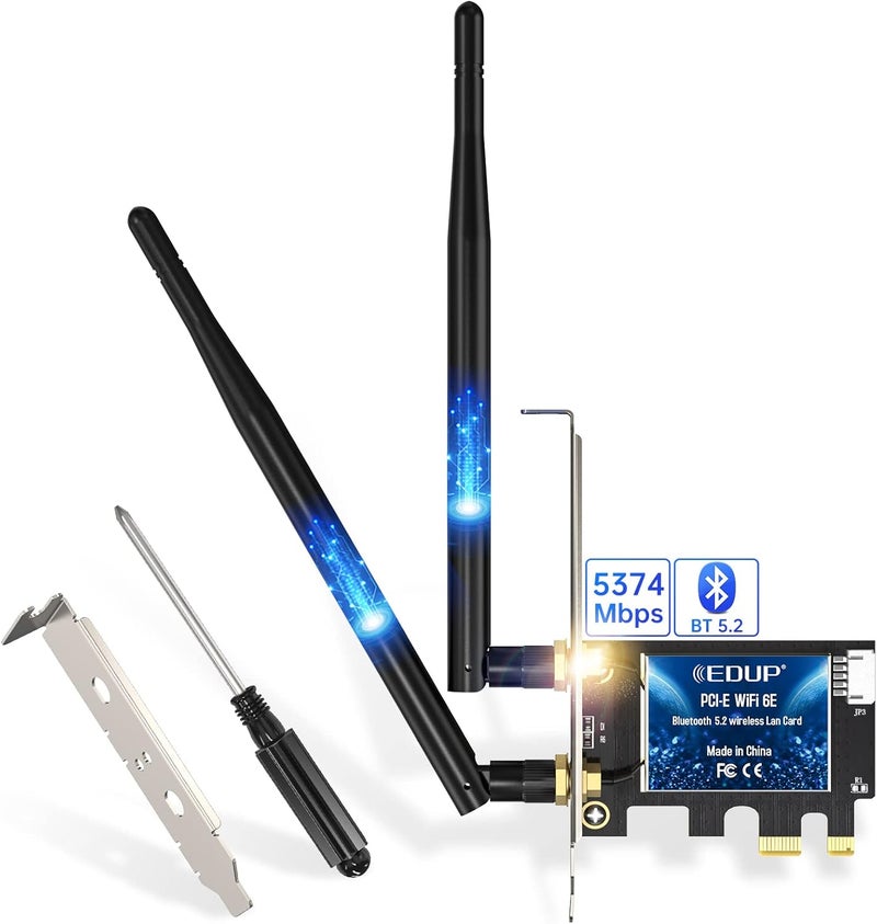 EDUP PCIe WiFi 6E Card Bluetooth 5.2 AX 5400 Mbps AX210 Tri-Band 6Ghz/5.8GHz/2.4GHz PCI-E Wireless WiFi Network Adapter Card for Desktop PC Windows10/11 64-bit - Image 1