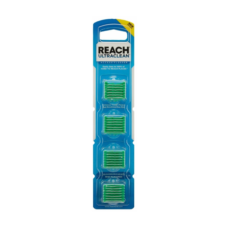 REACH رؤوس إعادة تعبئة جهاز تنظيف الأسنان REACH Ultraclean، بنكهة النعناع، مزيل للبلاك للأسنان، مقاوم للتمزق، للمناطق التي يصعب الوصول إليها، للعناية بالفم، خالي من PFAS، للبالغين والأطفال، عبوة واحدة، 28 قطعة - Image 1