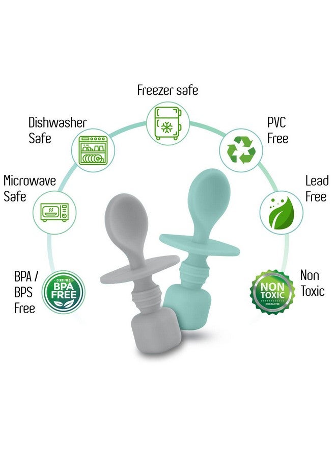 سبريك ملاعق سيليكون للأطفال لفطام الطفل الذكي، عبوة من قطعتين، مجموعة ملاعق تغذية الطفل في المرحلة الأولى، صديقة للعلكة، خالية من مادة BPA والرصاص والفثالات والبلاستيك، مجموعة هدايا رائعة (أزرق فاتح/رمادي بارد) - Image 1