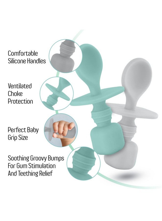 سبريك ملاعق سيليكون للأطفال لفطام الطفل الذكي، عبوة من قطعتين، مجموعة ملاعق تغذية الطفل في المرحلة الأولى، صديقة للعلكة، خالية من مادة BPA والرصاص والفثالات والبلاستيك، مجموعة هدايا رائعة (أزرق فاتح/رمادي بارد) - Image 2