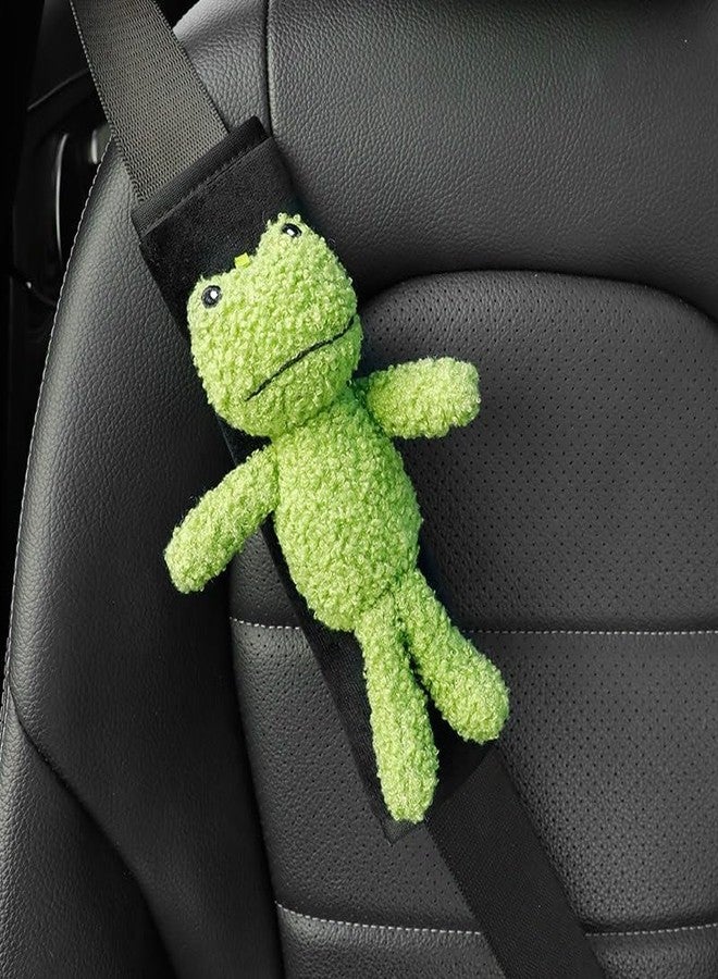 BNTR Car Seat Belt Cover Stocking Stuffers Cute Fluffy Pig Frog Sheep Dinosaur Safety Seatbelt Shoulder Pad Auto Accessory Neck Cushion Protector Seatbelt Shoulder Protector Nice Gift (Frog) - Image 1