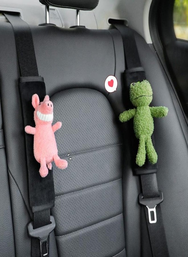 BNTR Car Seat Belt Cover Stocking Stuffers Cute Fluffy Pig Frog Sheep Dinosaur Safety Seatbelt Shoulder Pad Auto Accessory Neck Cushion Protector Seatbelt Shoulder Protector Nice Gift (Frog) - Image 5