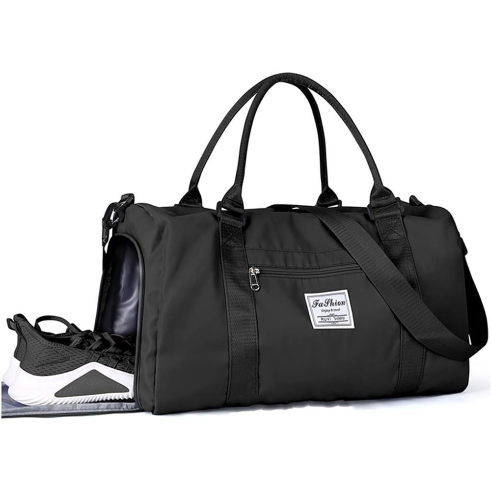 Gym Bag for Women and Men: Waterproof Nylon Travel Duffel with Shoe Compartment, Wet Pocket, Adjustable Shoulder Strap Black, Gray, Navy