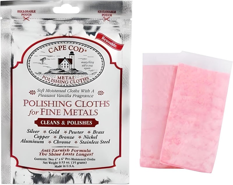 Cape Cod Polishing Cloths for Fine Metals | Jewelry Cleaner and Tarnish Remover | Silver Polishing to a Brilliant Shine | Foil Pack of (2) 4x6 Cloths - Image 2