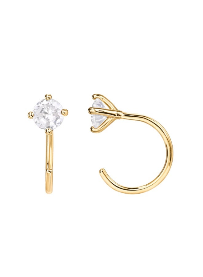 Four-prong Set Diamond Huggie Hoop Earrings (C-shaped) - Image 1
