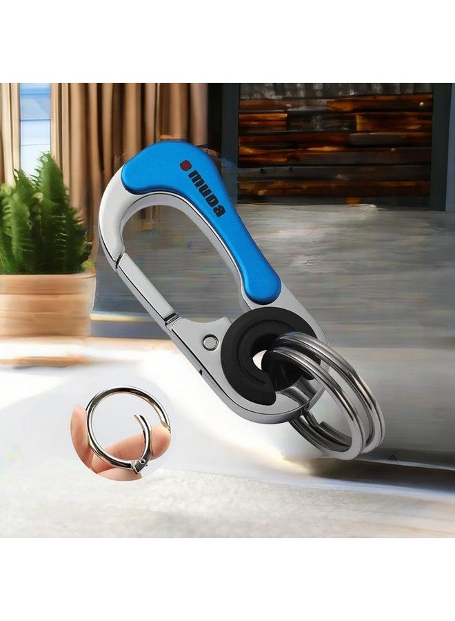 Omuda Stylish Hook Locking Silver Metal Carabiner Double Ring Hook Metal Key Chain for Men & Women (Multicolour Blue) - Image 3