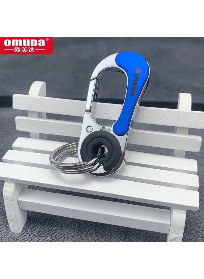 Omuda Stylish Hook Locking Silver Metal Carabiner Double Ring Hook Metal Key Chain for Men & Women (Multicolour Blue) - Image 4
