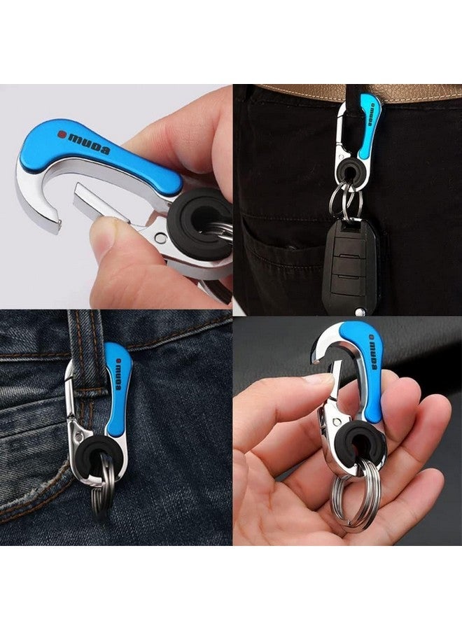 Omuda Stylish Hook Locking Silver Metal Carabiner Double Ring Hook Metal Key Chain for Men & Women (Multicolour Blue) - Image 5