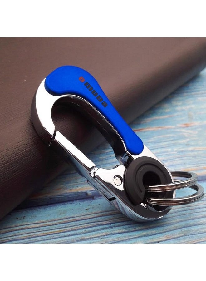 Omuda Stylish Hook Locking Silver Metal Carabiner Double Ring Hook Metal Key Chain for Men & Women (Multicolour Blue) - Image 1