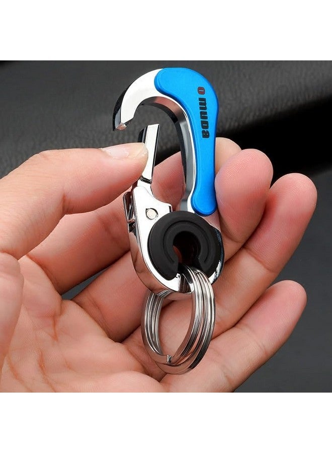 Omuda Stylish Hook Locking Silver Metal Carabiner Double Ring Hook Metal Key Chain for Men & Women (Multicolour Blue) - Image 2