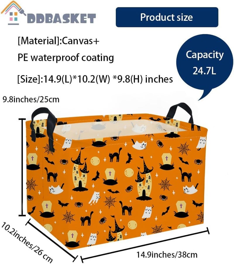 DDBASKET Halloween Basket Pumpkin Baskets Trick or Treat Basket Rectangular Toy Storage Bin for Halloweens Parties(Cat Halloween) - Image 2