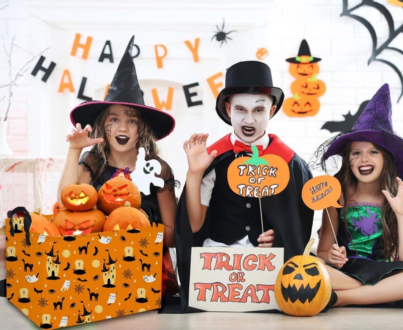 DDBASKET Halloween Basket Pumpkin Baskets Trick or Treat Basket Rectangular Toy Storage Bin for Halloweens Parties(Cat Halloween) - Image 3