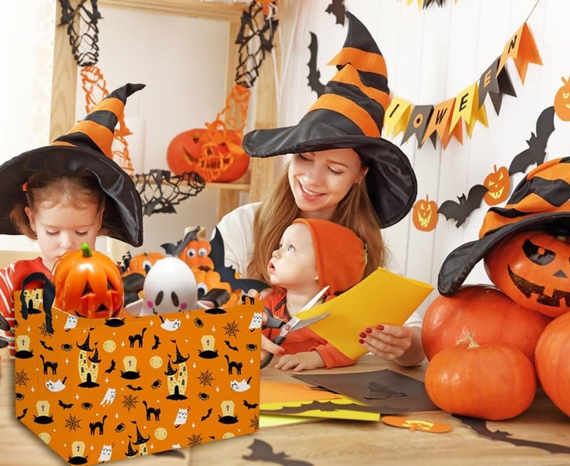 DDBASKET Halloween Basket Pumpkin Baskets Trick or Treat Basket Rectangular Toy Storage Bin for Halloweens Parties(Cat Halloween) - Image 5