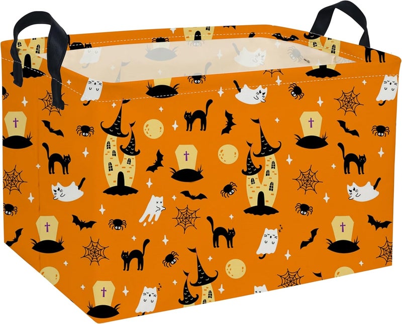DDBASKET Halloween Basket Pumpkin Baskets Trick or Treat Basket Rectangular Toy Storage Bin for Halloweens Parties(Cat Halloween) - Image 1