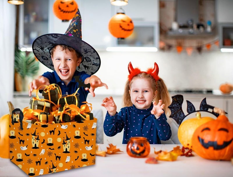 DDBASKET Halloween Basket Pumpkin Baskets Trick or Treat Basket Rectangular Toy Storage Bin for Halloweens Parties(Cat Halloween) - Image 4