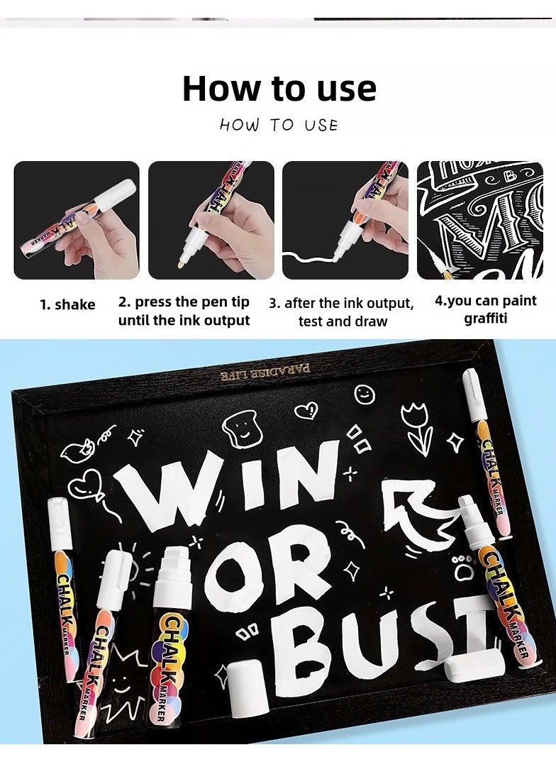 Generic White Chalk Markers 5pcs, Different Sizes Non-Toxic Liquid Chalkboard Markers, White Liquid Chalk Marker for Windows, Glass - 1, 3, 6, 10, 15mm Tips  - Image 3
