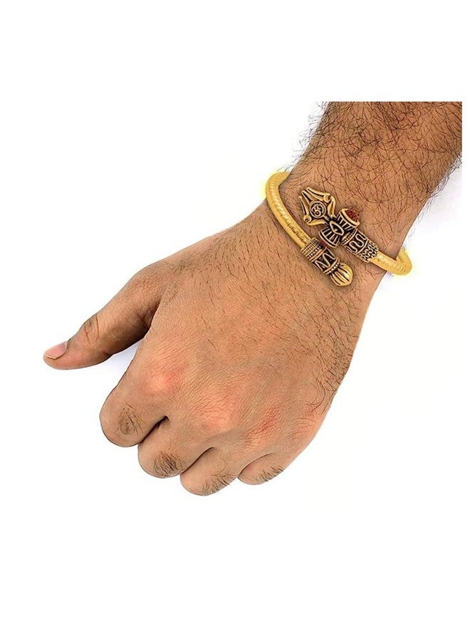 FLAIMYST Valentine Gift Rudraksha Shiv Om Trishul Damroo Kada for men, Lord Shiva Bahubali Cuff Bracelet for men, boys | Religious Brass Kada | Free size - Image 4