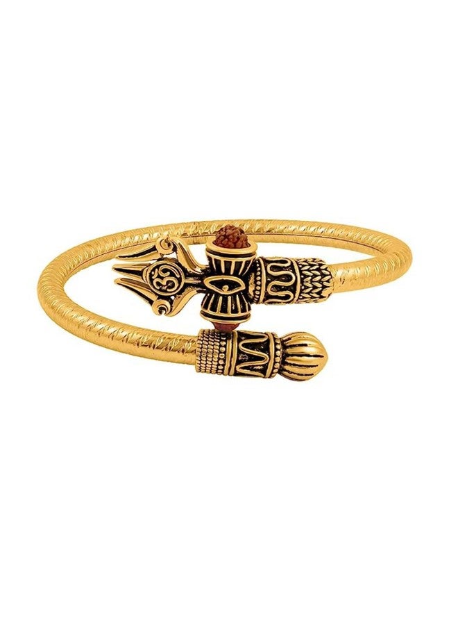 FLAIMYST Valentine Gift Rudraksha Shiv Om Trishul Damroo Kada for men, Lord Shiva Bahubali Cuff Bracelet for men, boys | Religious Brass Kada | Free size - Image 1