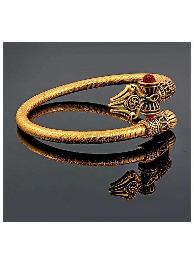 FLAIMYST Valentine Gift Rudraksha Shiv Om Trishul Damroo Kada for men, Lord Shiva Bahubali Cuff Bracelet for men, boys | Religious Brass Kada | Free size - Image 3