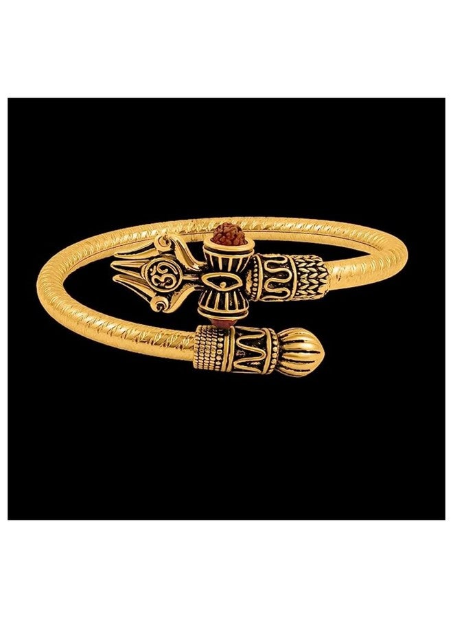FLAIMYST Valentine Gift Rudraksha Shiv Om Trishul Damroo Kada for men, Lord Shiva Bahubali Cuff Bracelet for men, boys | Religious Brass Kada | Free size - Image 2