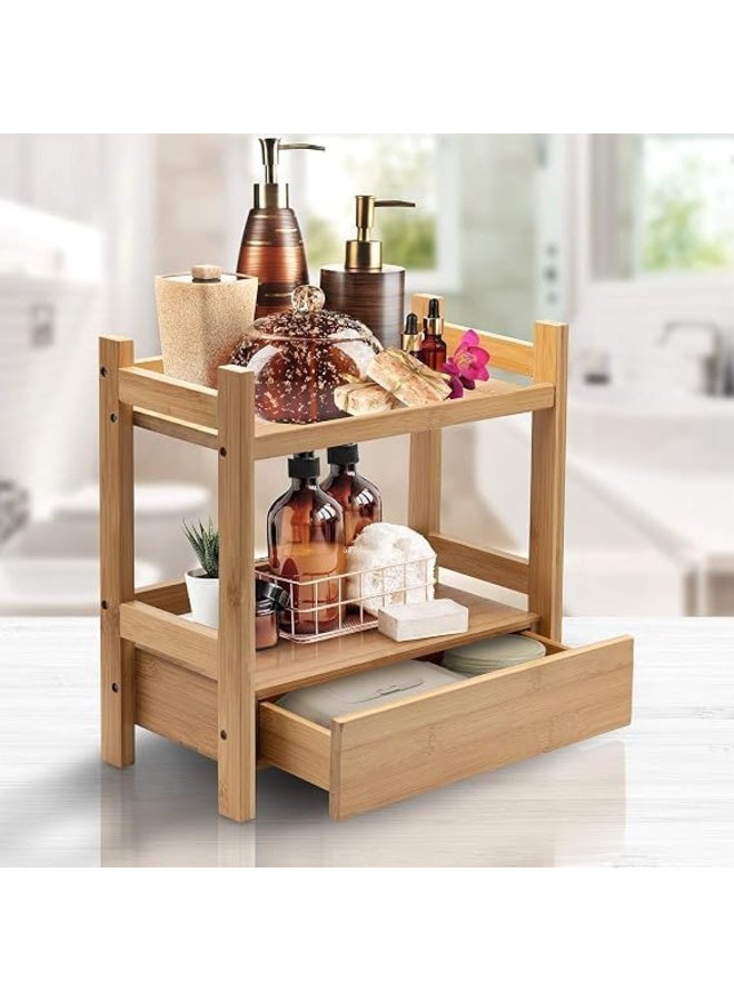 2-Tier Wooden Organizer with Metal Frame – Water-Treated Shelf for Bathroom & Vanity AM - Image 1