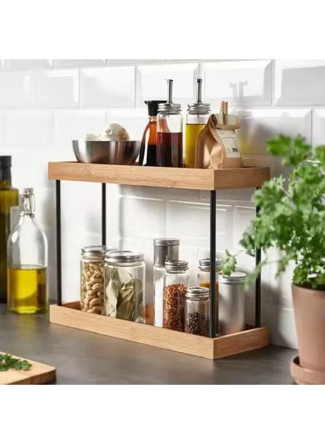 2-Tier Wooden Organizer with Metal Frame – Water-Treated Shelf for Bathroom & Vanity AM - Image 4