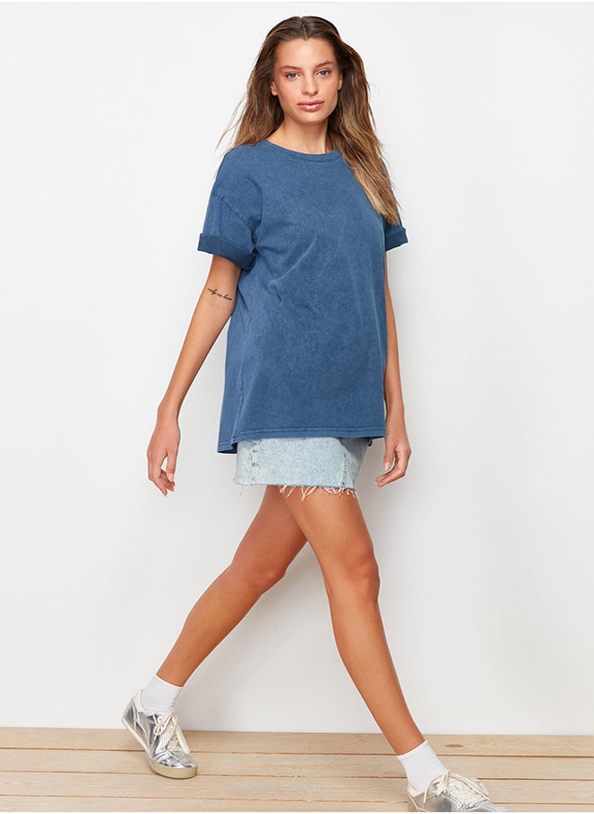 Indigo 100% Cotton Pale Effect Back Printed Boyfriend Crew Neck Knitted T-Shirt TWOSS23TS00111 - pzsku/ZAC8C220BFAB5F87B56BBZ/45/_/1729754918/31e342c1-eb2d-479a-bcfd-fc0be7406434