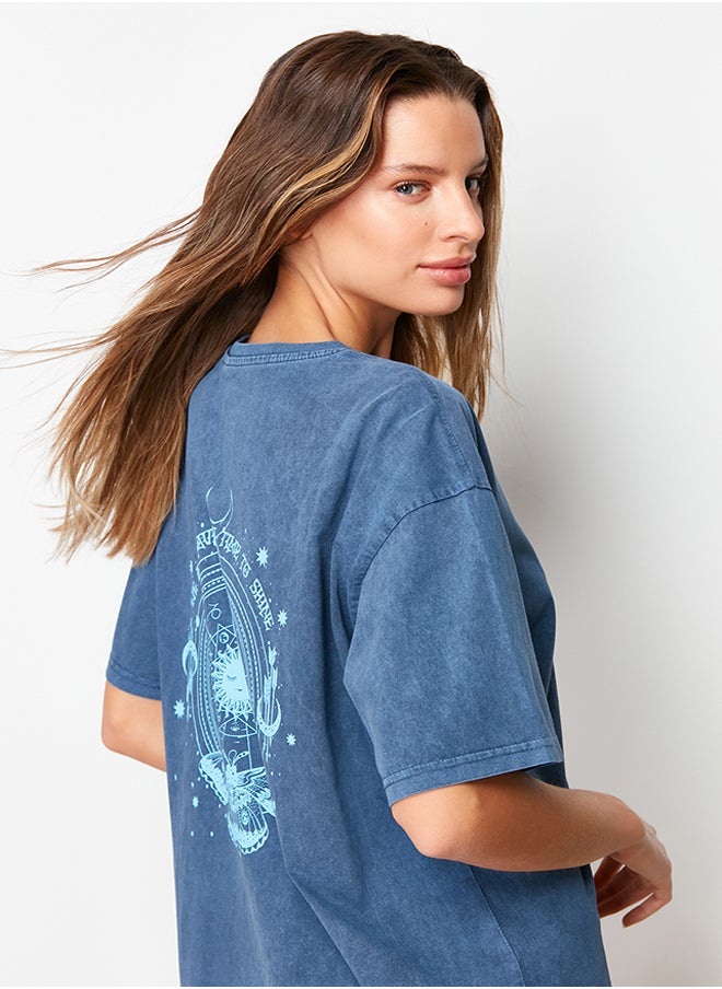 Indigo 100% Cotton Pale Effect Back Printed Boyfriend Crew Neck Knitted T-Shirt TWOSS23TS00111 - pzsku/ZAC8C220BFAB5F87B56BBZ/45/_/1729754925/0eeaf1e5-6aa4-4ba7-b0af-dc1eddaa513f