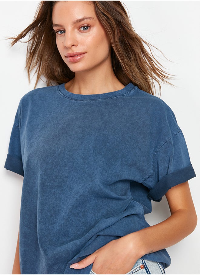 Indigo 100% Cotton Pale Effect Back Printed Boyfriend Crew Neck Knitted T-Shirt TWOSS23TS00111 - pzsku/ZAC8C220BFAB5F87B56BBZ/45/_/1729755104/3e4dbe87-1446-4db7-a034-602728a825bb