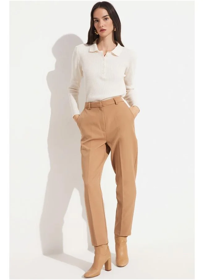 جون June Straight Fit Woven Trouser Beige