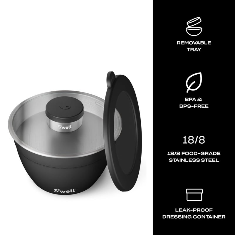 S'well Sâ€™well Stainless Steel 64oz Salad Bowl Kit in Onyx, Comes with 2oz Condiment Container and Removable Tray for Organized Serving, Leak-Proof and Dishwasher Safe - Image 3