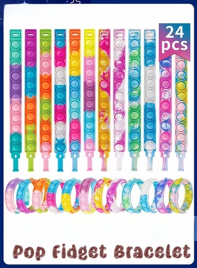ColaBear 24 Pack Pop Bracelet Bubble Fidget Toys for Party Favors, Hand Finger Silicone Wristband Bulk for Student Classroom Prizes, Goodie Bag Fillers Stuffers Birthday Gifts for Kid (Random Color) - Image 1