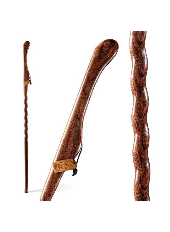Brazos Handcrafted Wood Walking Stick, Twisted Oak, Hitchhiker Style Handle, for Men & Women, Made in the USA, Red, 58" - Image 1