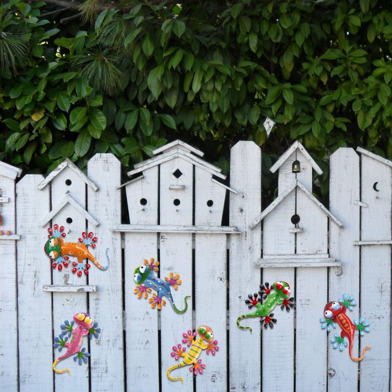 hogardeck Metal Gecko Outdoor Wall Decor, 6 Pack Lizard Wall Art Garden Sculptures & Statues with Free-Adjustable Head Outdoor Spring Decor for Front Yard Fence Patio - Image 2