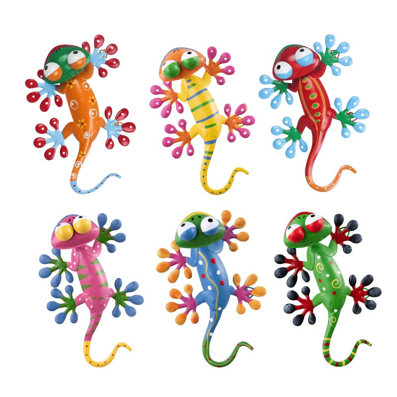 hogardeck Metal Gecko Outdoor Wall Decor, 6 Pack Lizard Wall Art Garden Sculptures & Statues with Free-Adjustable Head Outdoor Spring Decor for Front Yard Fence Patio - Image 1