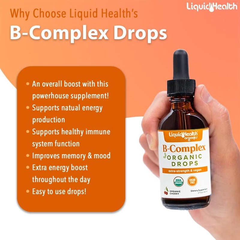 LIQUIDHEALTH قطرات فيتامين ب المركب العضوي من LIQUIDHEALTH للرجال والنساء طاقة طبيعية تركيز محسّن ذاكرة مزاج دعم المناعة تعزيز الأيض صنع في الولايات المتحدة قوة إضافية خالية من السكر نباتي عبوة 2 - Image 3