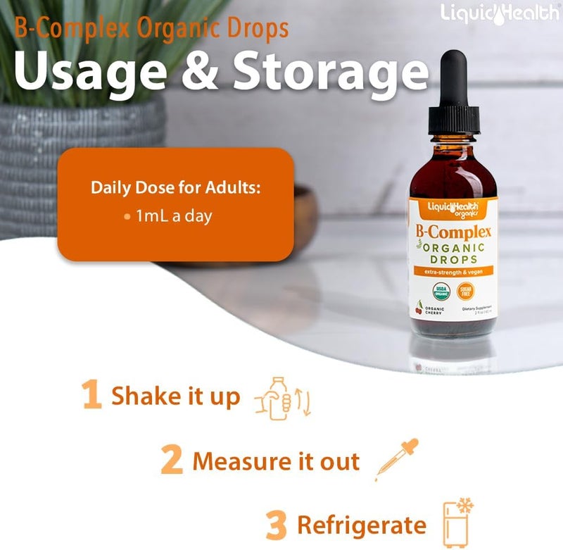 LIQUIDHEALTH قطرات فيتامين ب المركب العضوي من LIQUIDHEALTH للرجال والنساء طاقة طبيعية تركيز محسّن ذاكرة مزاج دعم المناعة تعزيز الأيض صنع في الولايات المتحدة قوة إضافية خالية من السكر نباتي عبوة 2 - Image 4