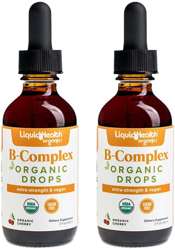 LIQUIDHEALTH قطرات فيتامين ب المركب العضوي من LIQUIDHEALTH للرجال والنساء طاقة طبيعية تركيز محسّن ذاكرة مزاج دعم المناعة تعزيز الأيض صنع في الولايات المتحدة قوة إضافية خالية من السكر نباتي عبوة 2 - Image 1