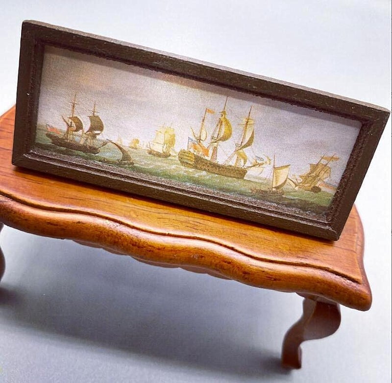 EatingBiting Elegant 112 Miniature Wooden Antique Photo Frame Sailboats Mural Wall for minihouse Furniture Landscape Handcraft Scale Painting Picture Photo for Decoration Gift - Image 4