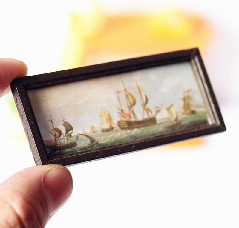 EatingBiting Elegant 112 Miniature Wooden Antique Photo Frame Sailboats Mural Wall for minihouse Furniture Landscape Handcraft Scale Painting Picture Photo for Decoration Gift - Image 1
