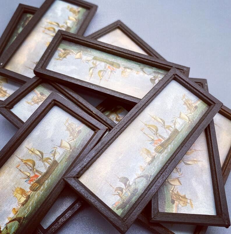 EatingBiting Elegant 112 Miniature Wooden Antique Photo Frame Sailboats Mural Wall for minihouse Furniture Landscape Handcraft Scale Painting Picture Photo for Decoration Gift - Image 5